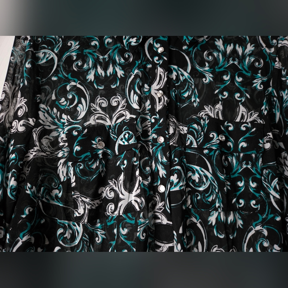 INC International Concepts Sheer Black & Teal Top Size 3X. Excellent Condition. - Picture 7 of 11